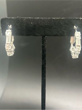 Estate Find HuggyHoop Rhinestone Earrings Silvertone Pierced Hinged Post